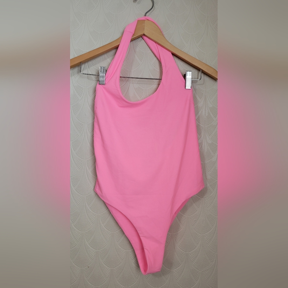 Tiger Mist One Piece Swimsuit Neon Pop Pink Halter Back Tie Size Medium